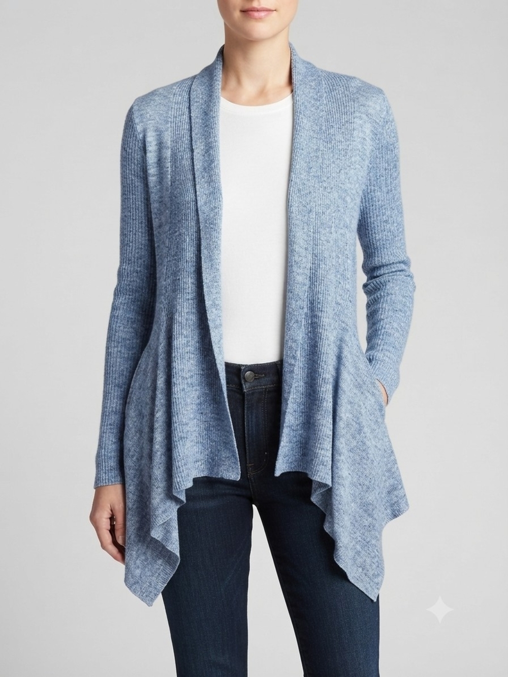 NWT 89th & Madison Blue Melange Open Front Cardigan Waterfall Hem Size M